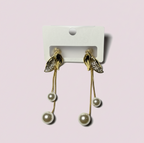 Elegant Gold Leaf Pearl Dangle Earrings. MAYA LUXE.