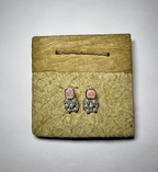 Vintage Pink Enamel & Pearl Cluster Stud Earrings. MAYA LUXE.