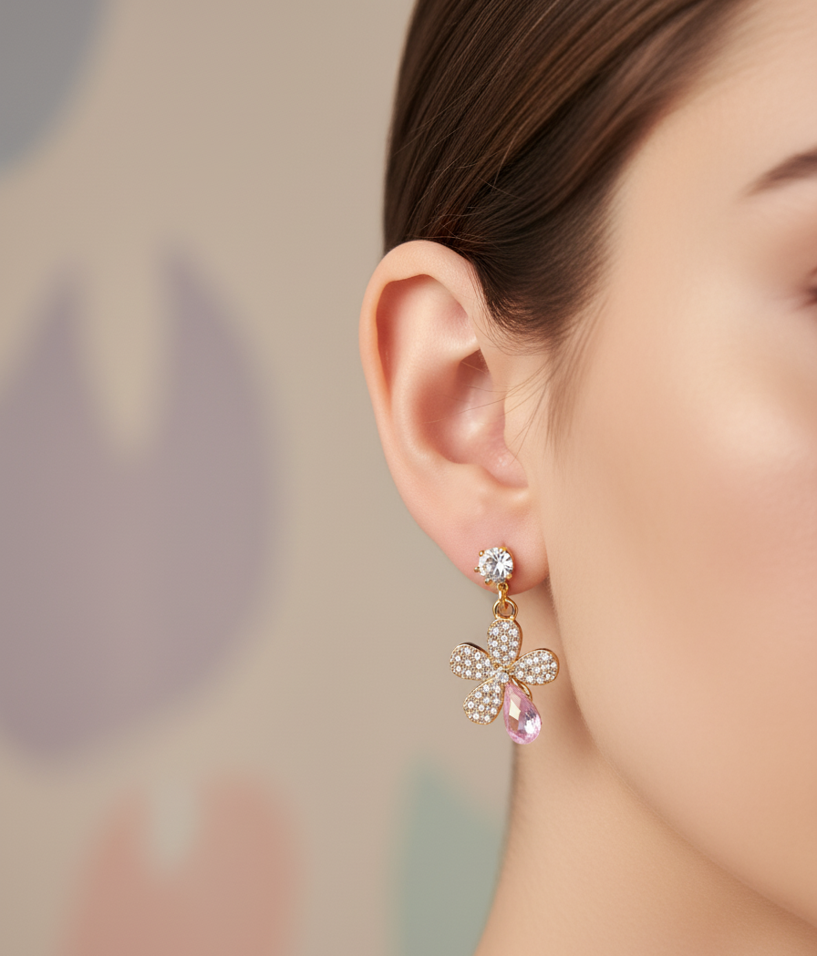 "Blossom Drop" Crystal and Pink Topaz Dangle Earrings. MAYA LUXE.